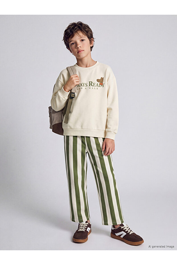Özmarka New Season Beige Printed Boys' Tracksuit Set