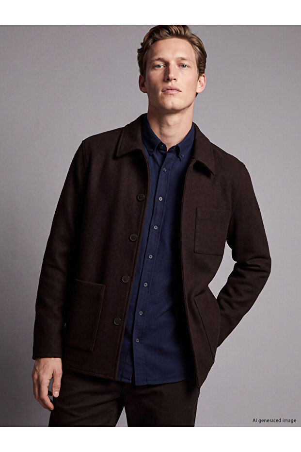 Özmarka New Season Plum Regular Fit Shirt Collar Men's Cashmere Jacket