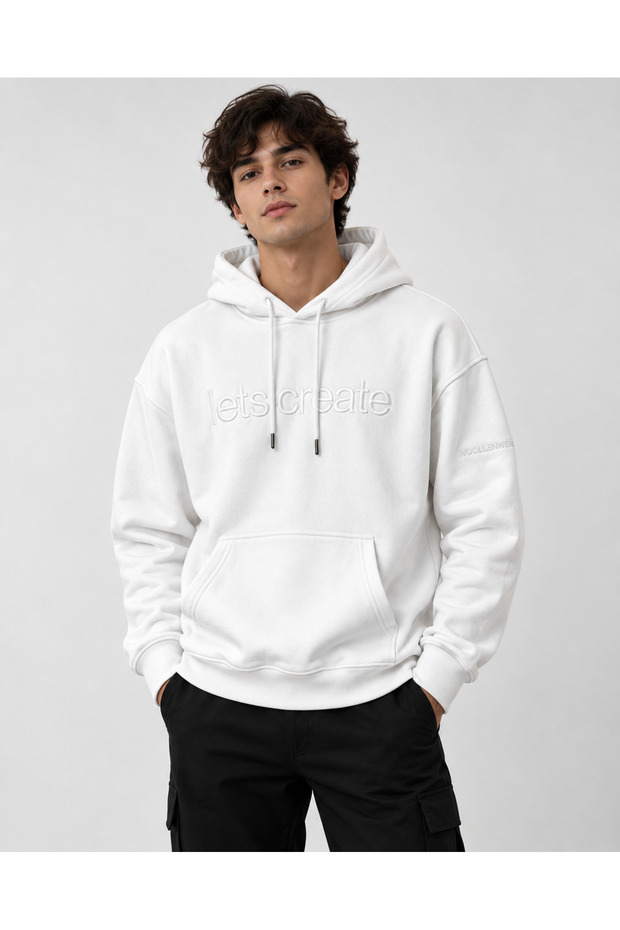 BEYAZ KAPÜŞONLU SWEATSHİRT
