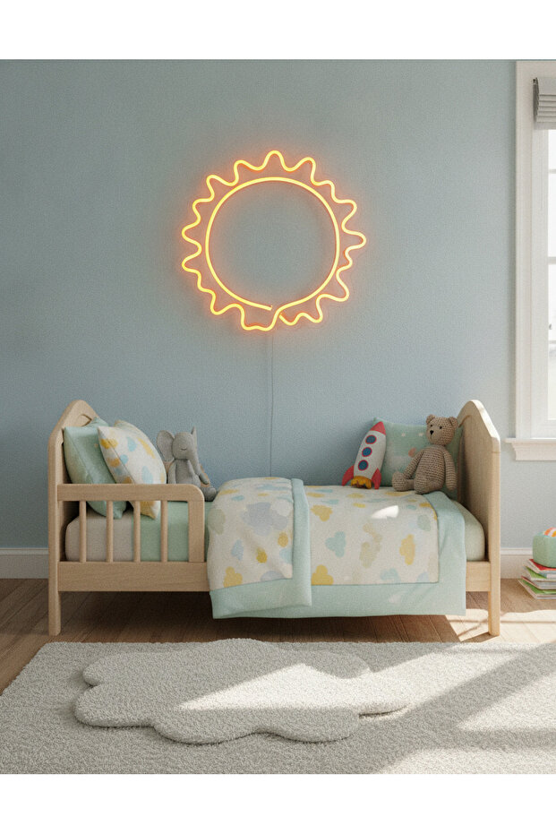 Güneş Figürlü LED Neon Duvar Tablosu | Amber Aydınlatmalı Çocuk Odası Dekoru