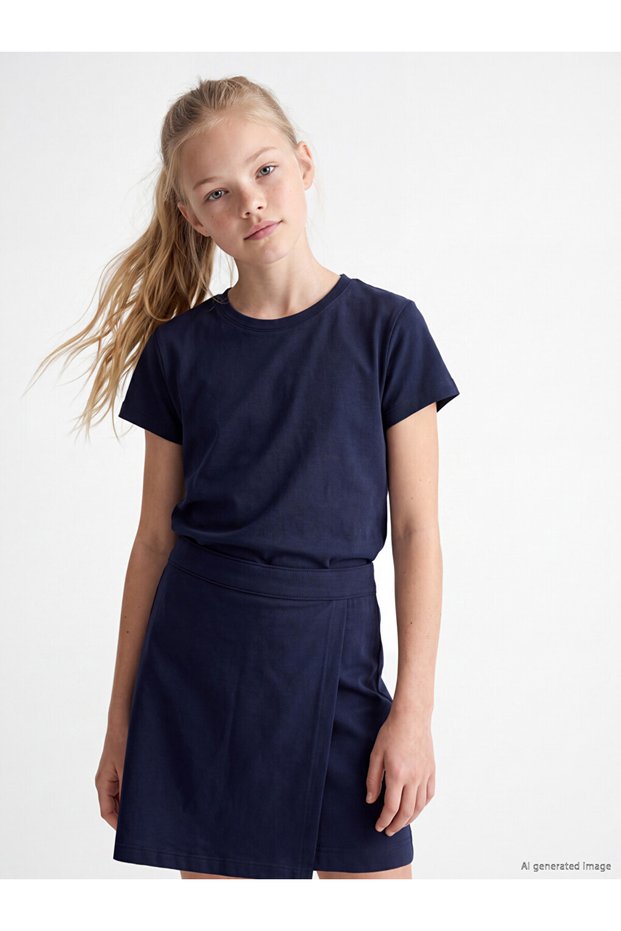 Peak New Season Navy Blue Crew Neck Girls' T-Shirt