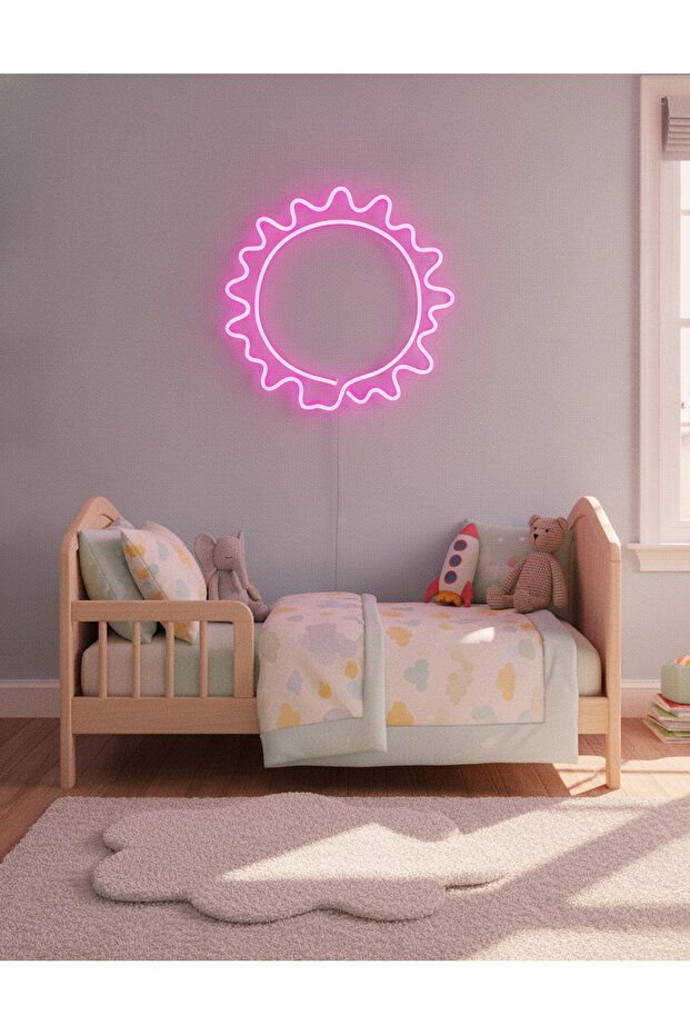 Güneş Figürlü LED Neon Duvar Tablosu | Pembe Aydınlatmalı Çocuk Odası Dekoru