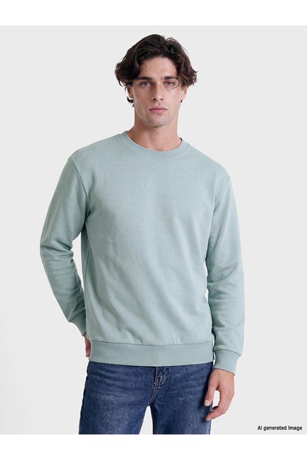Ozmarka New Season Green Crew Neck Men's Thick Sweatshirt