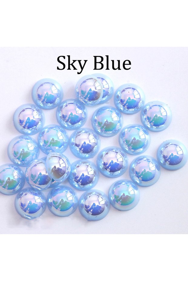 4mm x 300pcs Sky Blue Imitation ABS Pearl Beads Flat Back 2 3 4 5 6 8 10 12 14 mm AB Colors Cabochon