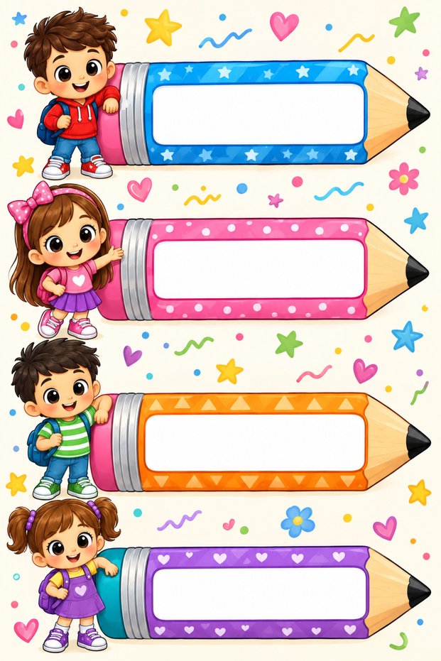 Pencil Themed Sticker Set (3X7 cm 24 Pieces)