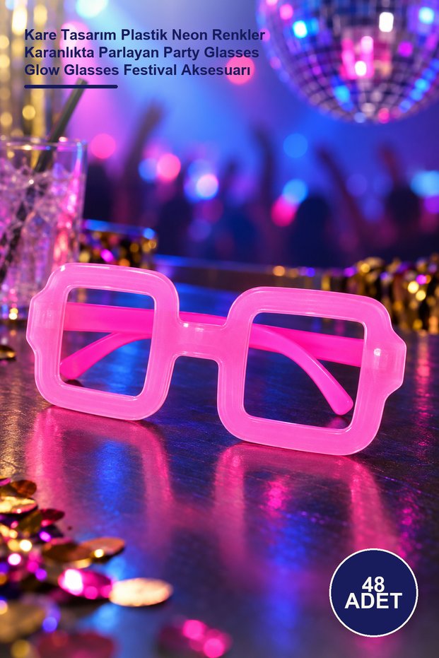 48 Pcs Phosphorescent Square Party Glasses – Square Design Plastic Neon Colors Glow in the Dark Party Glasses Glow Glasses Festival Accessory
