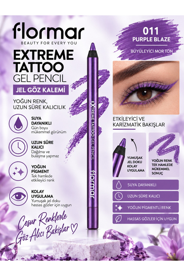 Extreme Tattoo - 011 Purple Blaze - 1.2 g – Waterproof, Intensely Pigmented, Long-Lasting Gel Pen for All-Day Wear