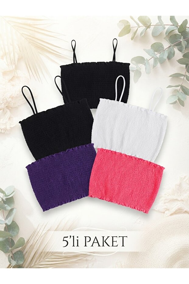 Women's Rope Strap Crop Bustier with Drawstring, Pack of 5