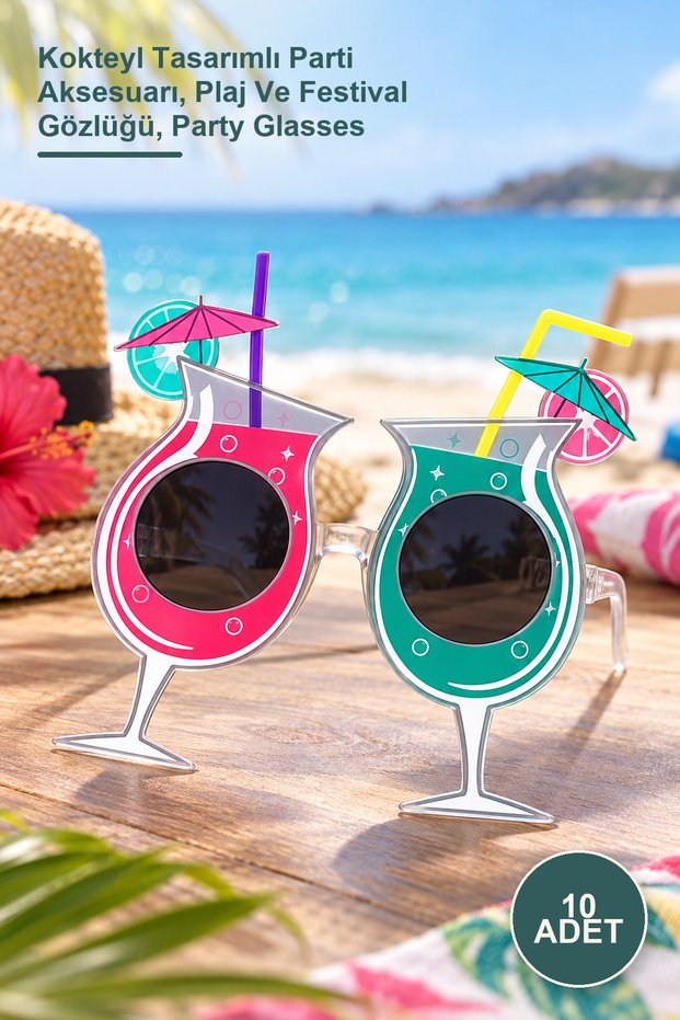 10 Hawaiian Summer Party Glasses – Cocktail Design Party Accessory, Beach and Festival Glasses, Party Glasses