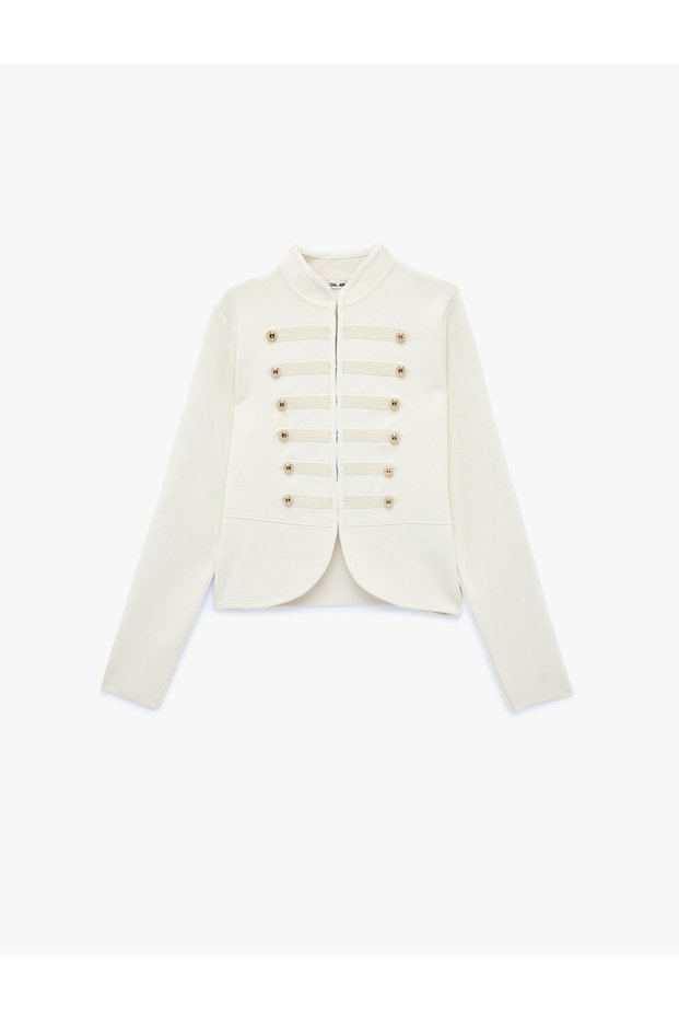 Mandarin Collar Decorated Buttoned Napoleon Closure Military Cardigan