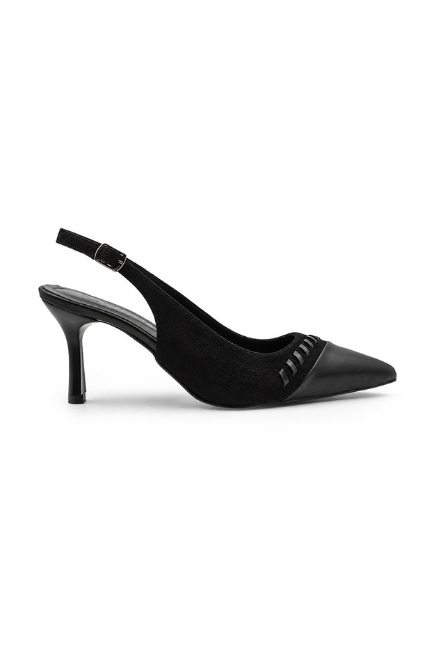 Black Ovis Heeled Genuine Leather Lined Shoes Tx01