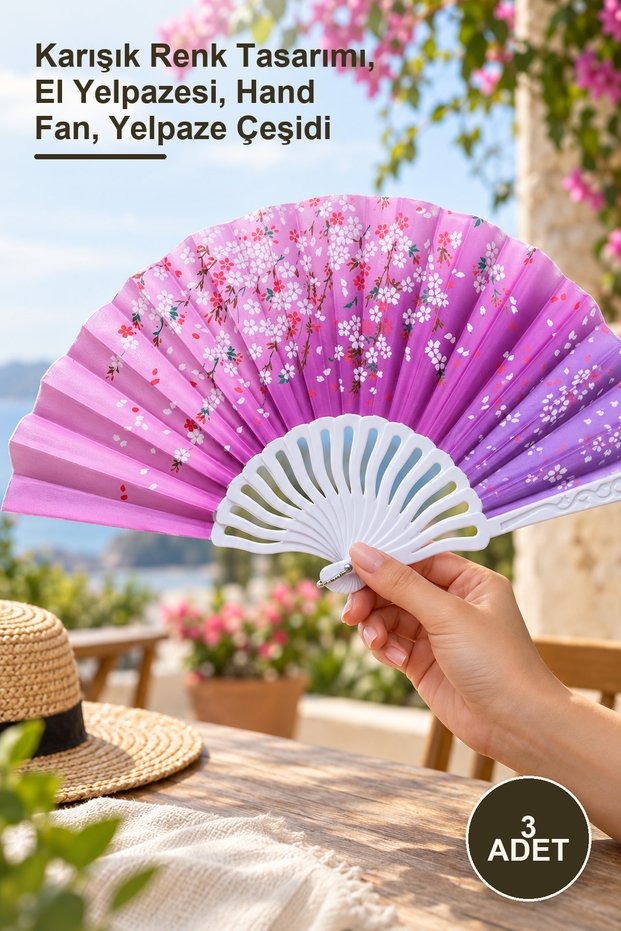 3 Pieces of Plastic Fabric Fans – Mixed Color Design, Hand Fan, Hand Fan, Fan Variety