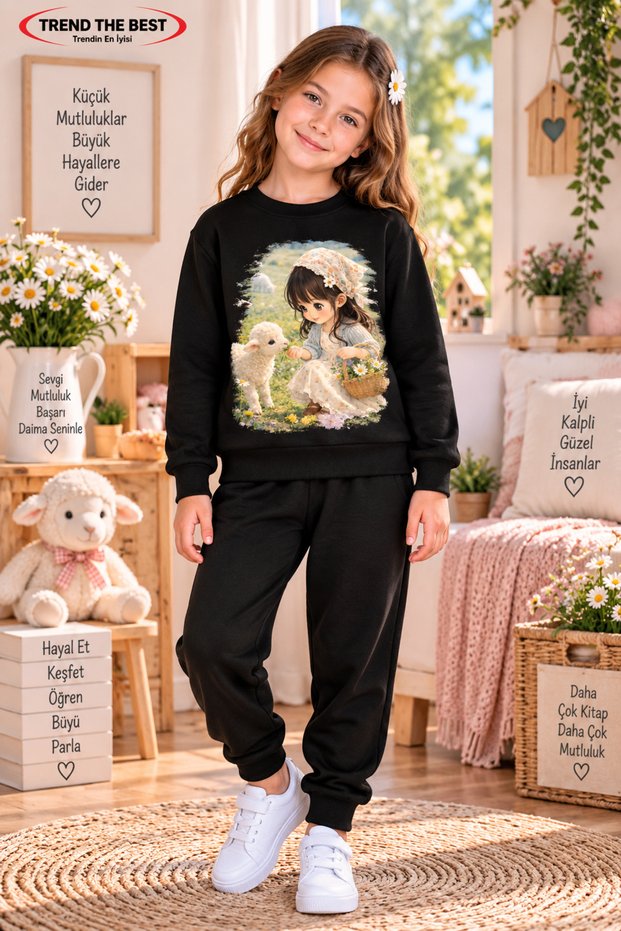 Winter Unisex Black Tracksuit, Black Sweat Top and Bottom Set