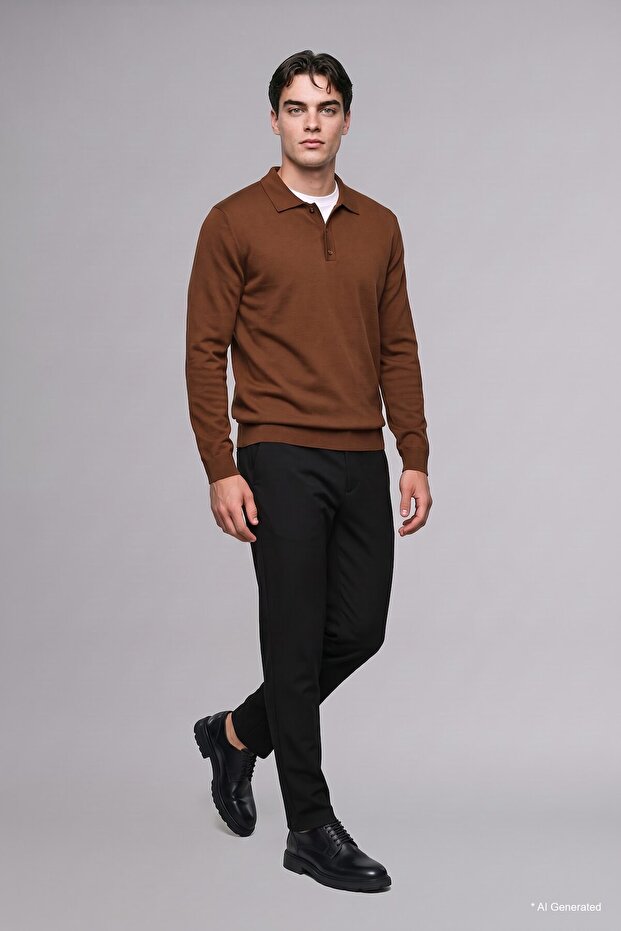 Standard Fit Buttoned Polo Collar Knitwear Basic Sweater H8972Ax26Au
