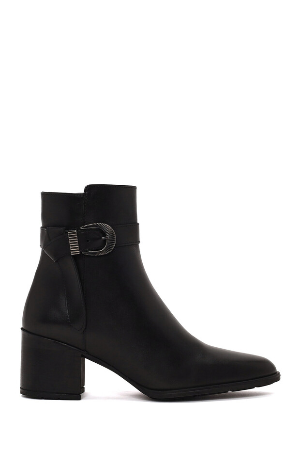 Women's Black Zippered Thick Heeled Leather Boots Wf180033Dv