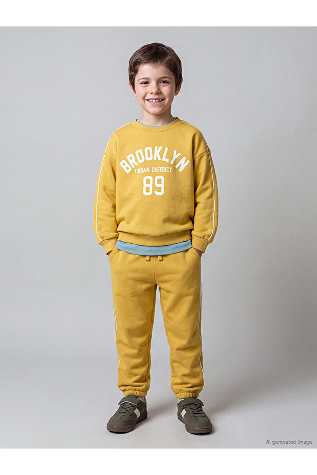 Two Mt Shop Quality Lcw Kids Yellow 3 Thread Printed Standard & Regular Boys' Tracksuit Set