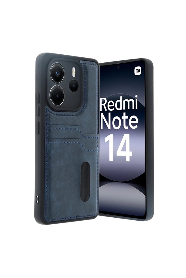 Xiaomi Redmi Note 14 4g Case Sara Leather Case with Business Card - Navy Blue