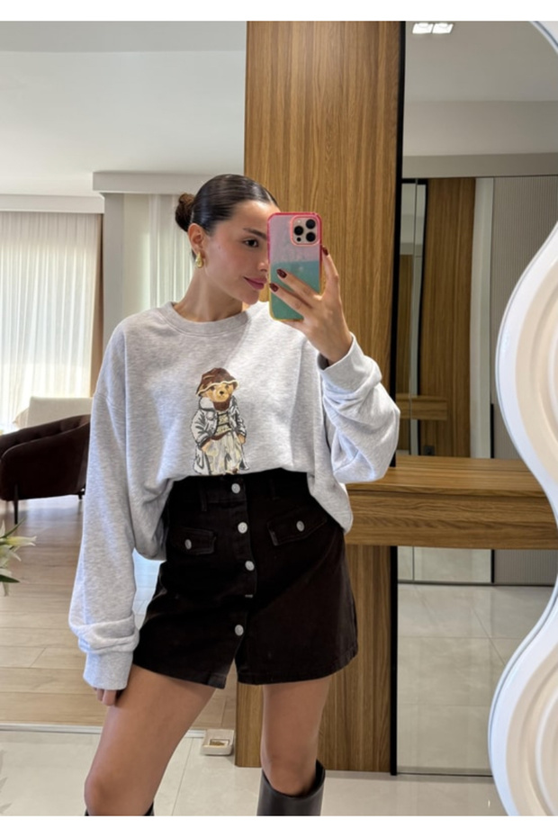 Teddy Printed Oversize Unlined Sweatshirt