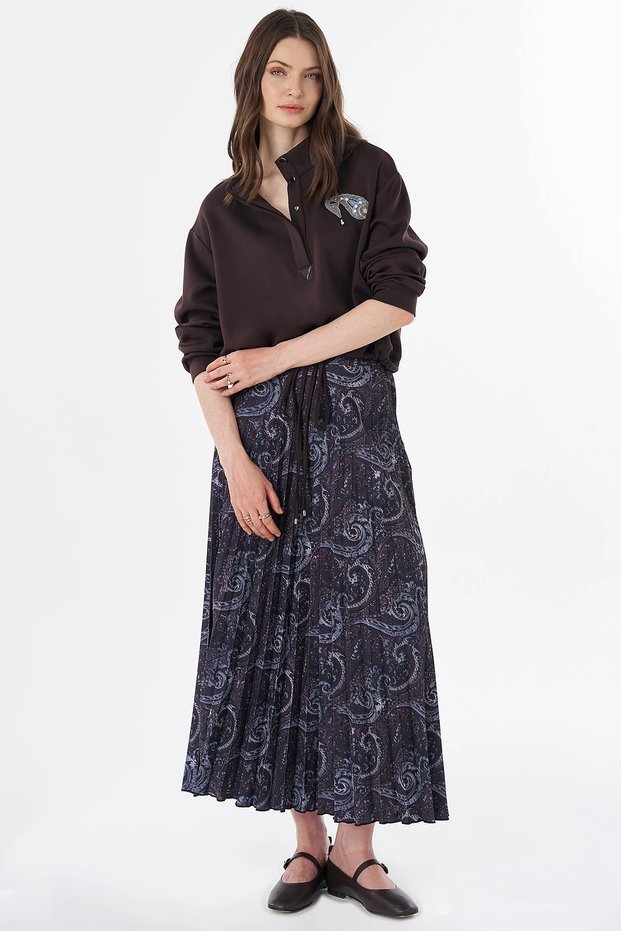 Embroidered Skirt Suit in Brown