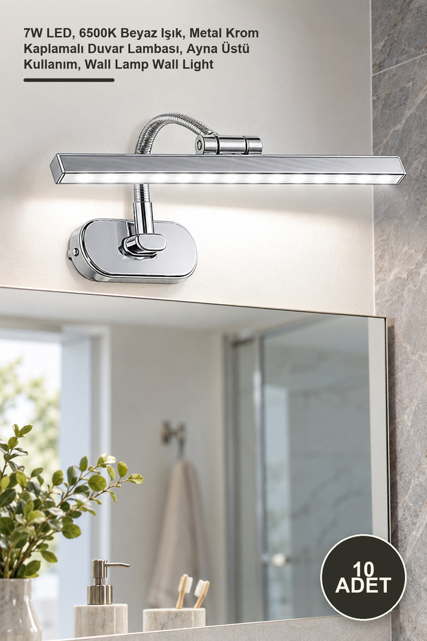 10 Pieces Ct-5212B Swan Sconce – 7W Led, 6500K White Light, Metal Chrome Finished Wall Lamp, for Use over Mirror, Wall Lamp Wall Light