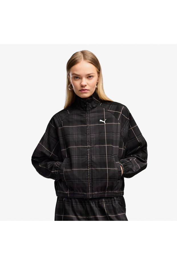 T7 Tartan Woven Women's Black Jacket