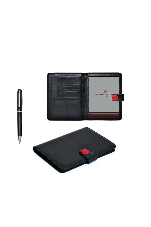 Gift Set: Black Leather A5 Folder + Pen