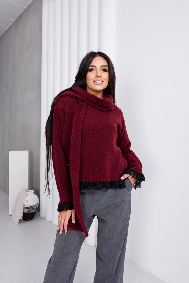 Lace Collar Scarf Sweater