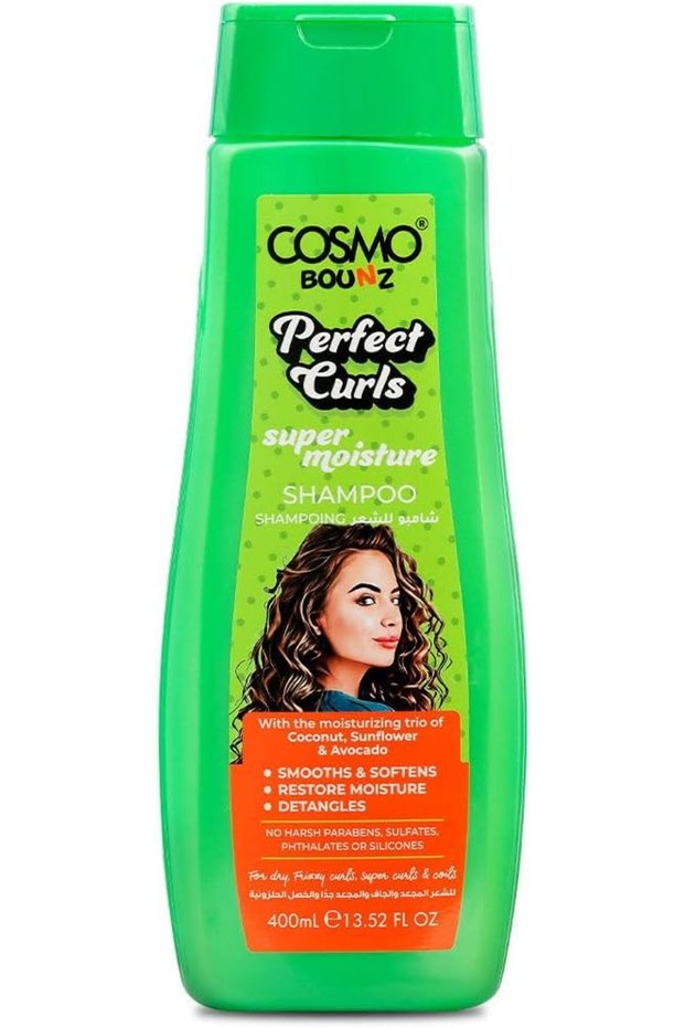 Cosmo Bounz Perfect Curls Super Moisture Hair Shampoo 400ml Green, Coconut, Sunflower & Avocado Oils, Deep Hydration for Curly Hair, Frizz Control & Curl Definition, Paraben And Sulfate Free Shampoos
