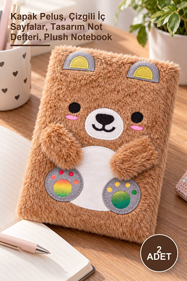2 Pieces of Plush Lined Notebook – Plush Cover, Lined Inner Pages, Design Notebook, Plush Notebook