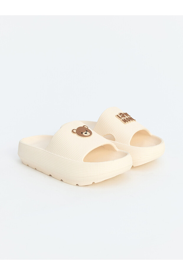 Vizyon New Season Beige Teddy Bear Figured Girls' Slippers