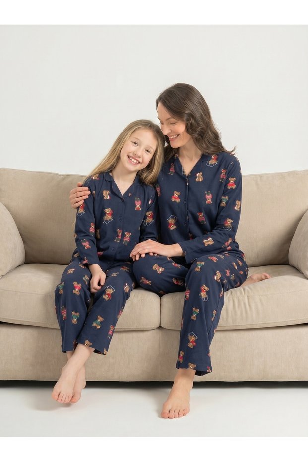 Mother Daughter Navy Blue Shirt Pajama Set, 100% Cotton, Adult and Kids Pajamas Prices Are Per Piece