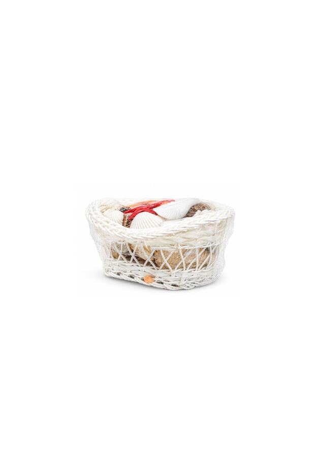 Decorative basket adorned with natural seashells