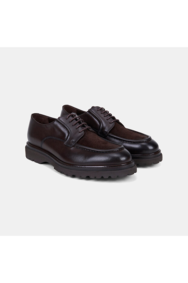 Men's Bitter Brown Laced Suede Textured Classic Leather Shoes