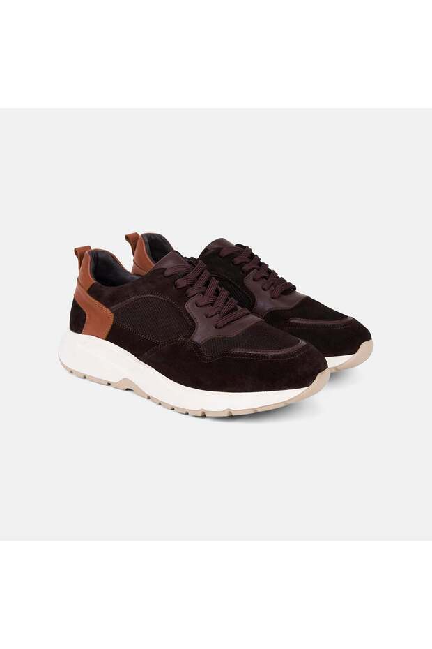 Men's Dark Brown Lace-Up Thick-Sole Suede Sneaker