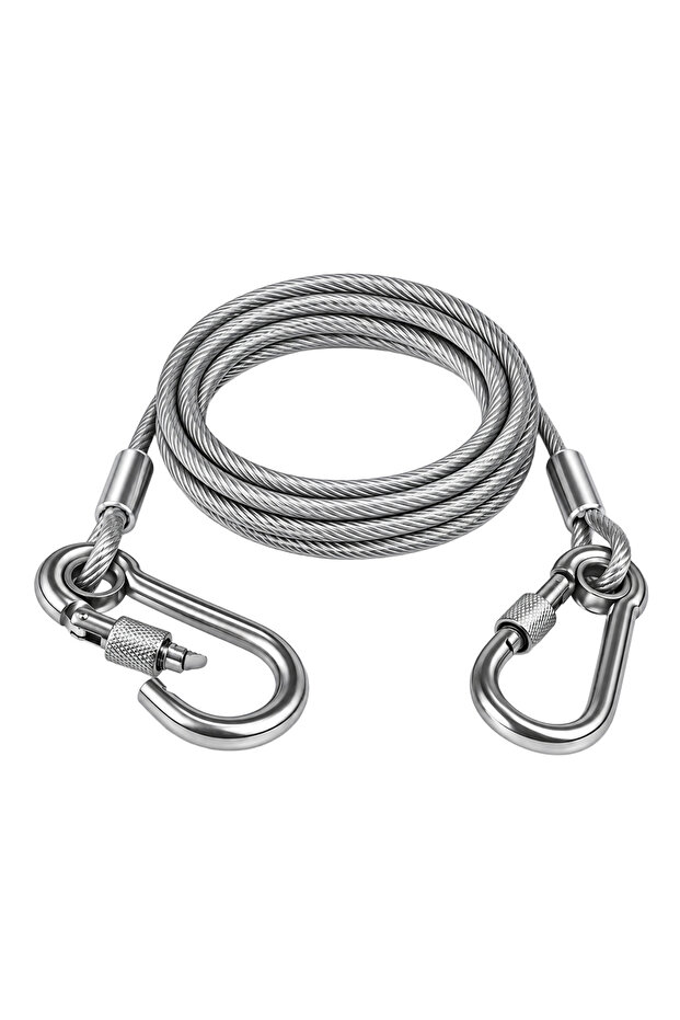 Steel Dog Tie Out Rope with Locking Carabiner Pvc Coated