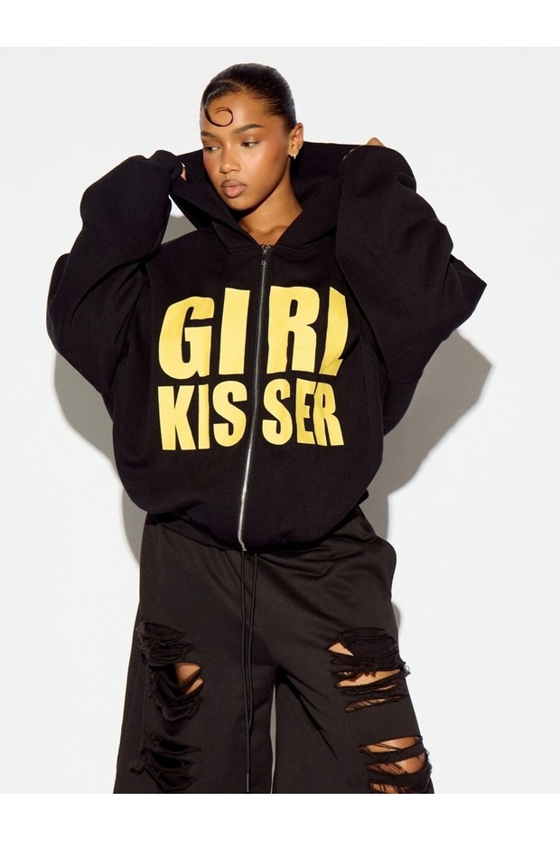Unisex Black Girl Kisser Printed Zipper Sweatshirt Printed Premium Oversize T-Shirt