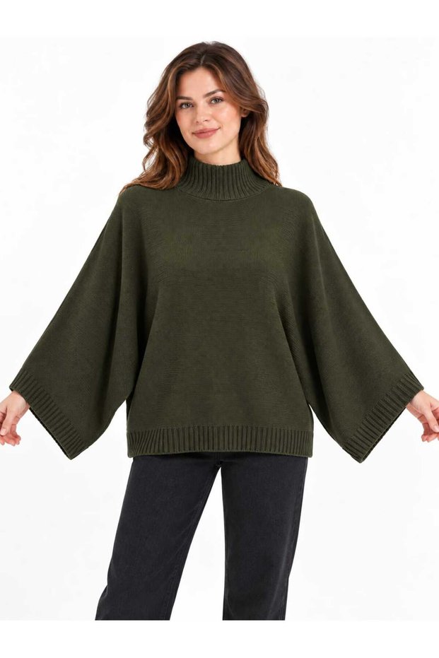 Asez Boutique Women's Turtleneck Bat Sleeve Oversize Knitwear Sweater