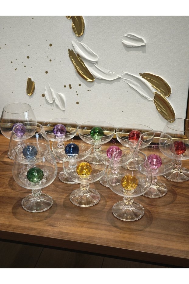 Special Crystal and Colorful Stone Coffee Cup and Lokum Cup Set 3