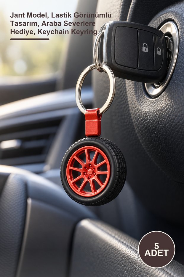 5 Pieces Wheel Design Metal Keychain – Wheel Rim Model, Tire Appearance Design, Gift for Car Enthusiasts, Keychain Keyring