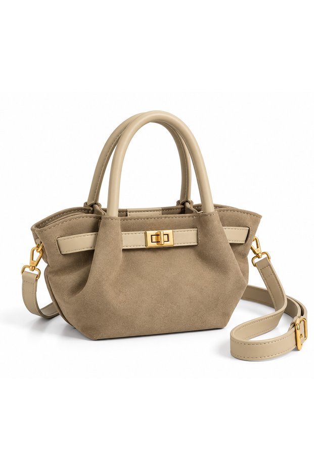 Liyor Women's Beige (Tan) Suede Mini Hand and Shoulder Bag