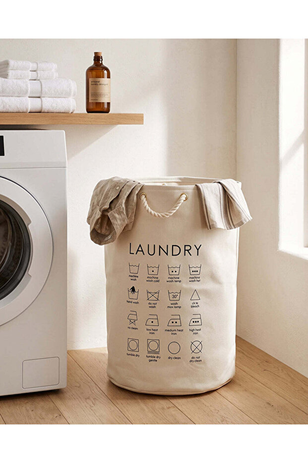 Beige Printed Laundry Hamper