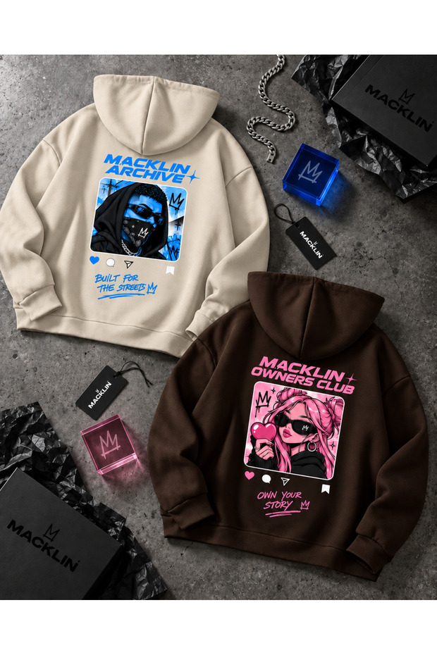 Lover - Friend Couple Combination Own Story Back Printed Special Design Hooded Sweatshirt Set of 2