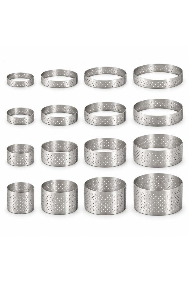 Tart Circle Round Hole Diameter 2.5 cm Stainless Steel Set of 7
