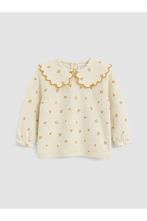 Lcw Baby Ecru Baby Collar Floral Baby Girl T-Shirt