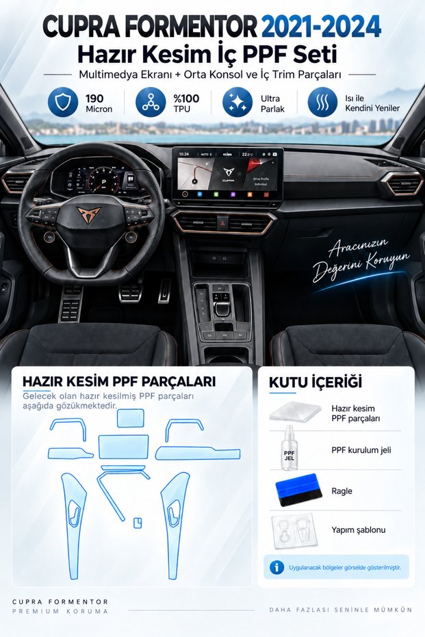 Cupra Formentor 2021-2024 Pre-Cut Interior Ppf Wrap Kit – Multimedia Screen and Interior Trim Protection Film 100% Tpu Ultra Glossy