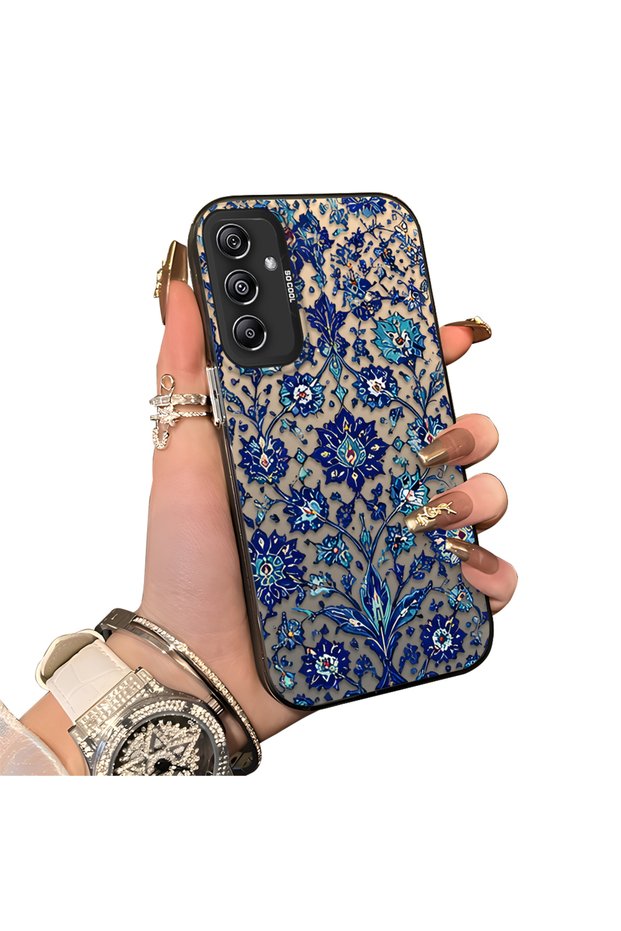 Samsung Galaxy M34 5g Compatible Silicone Edge Hard Back Case Phone Case with Iznik Porcelain Pattern