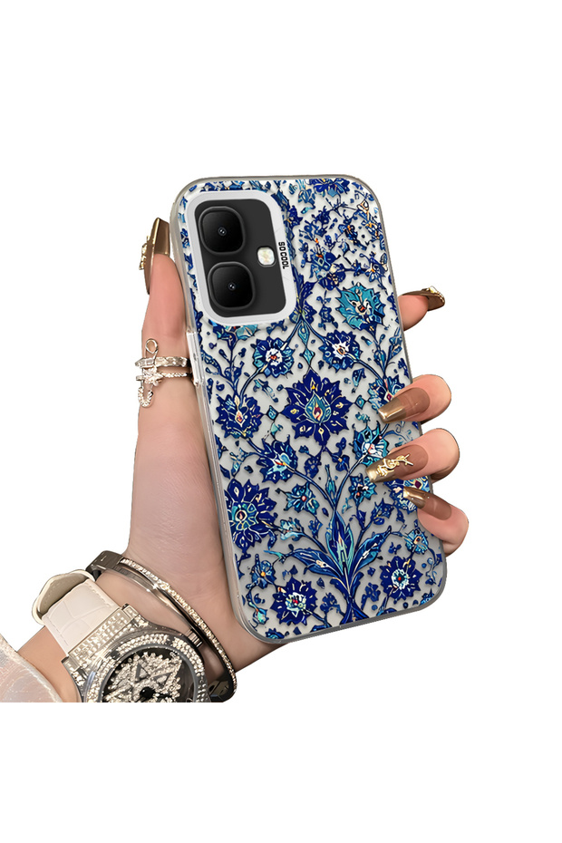 Infinix Smart 10 Compatible Silicone Edge Hard Back Case Cover with Iznik Tile Pattern Phone Case