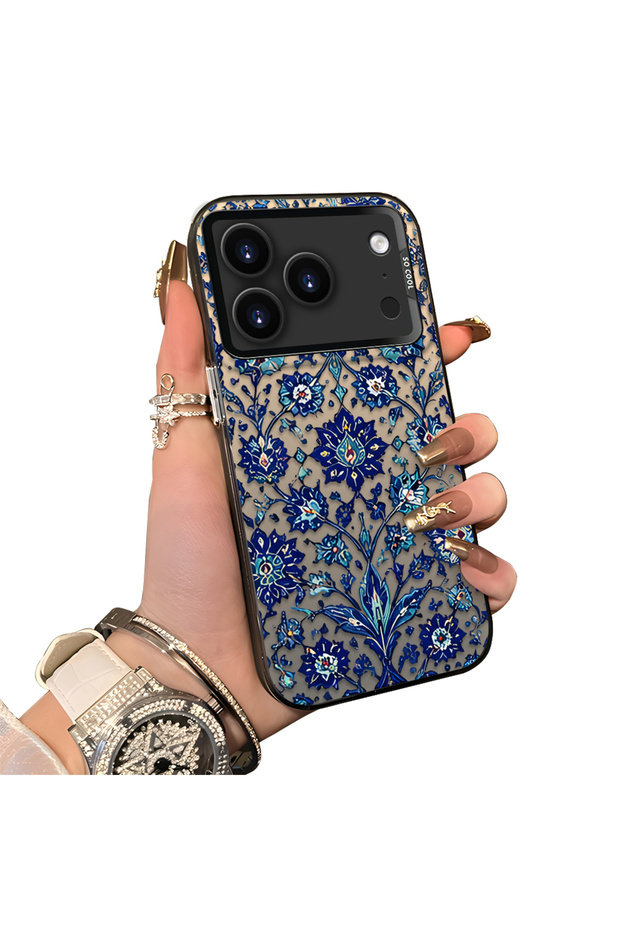 iPhone 17 Pro Compatible Silicone Edge Hard Back Case with Porcelain Pattern Phone Case