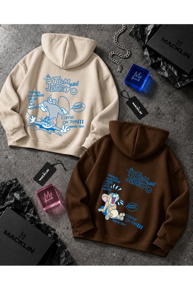 Lover - Friend Couple Combination Come on Tom Back Printed Special Design Hooded Sweatshirt 2-Piece Set