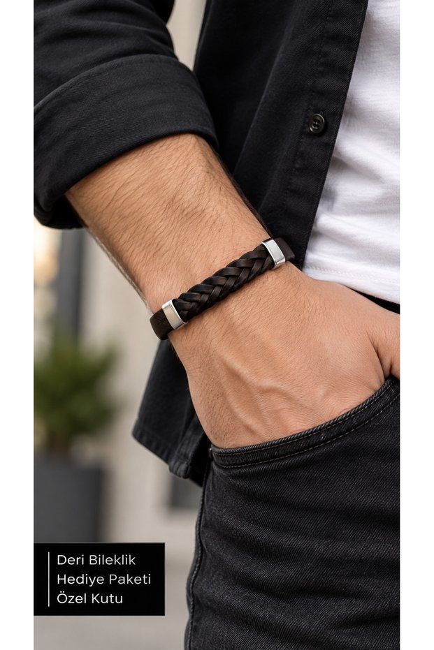 Tavrien Nightplait Black Leather Men's Bracelet - Wide Band with Thick Braided Detail